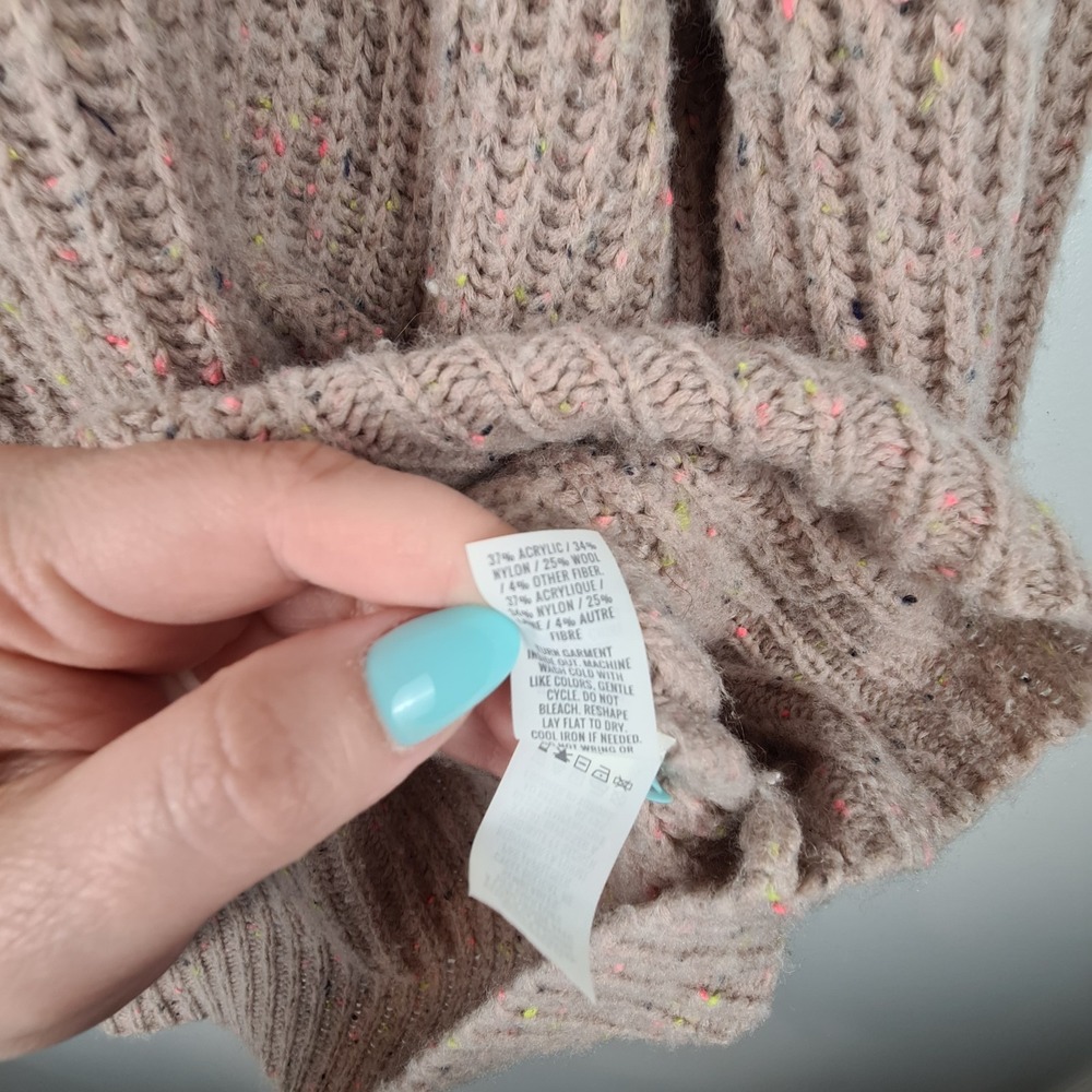 AERIE Womens Open Road Speckled Sweater Hoodie Small Oversized Tan‎ Chunky Knit - Picture 4 of 7